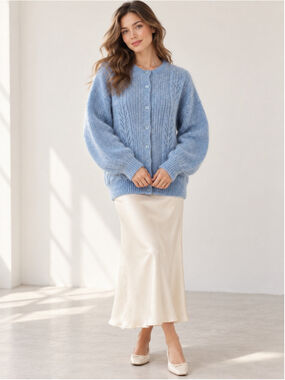 Vintage 80s BHS Mohair Cardigan UK 14 Powder Blue Fuzzy Knit Made in Britain